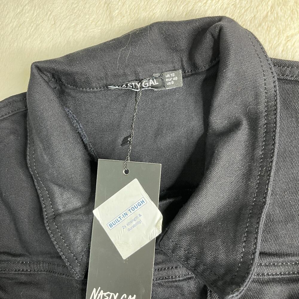 Nastygal Short Sleeve Black Denim Jumpsuit / Boilersuit Size 8 - Picture 4 of 7